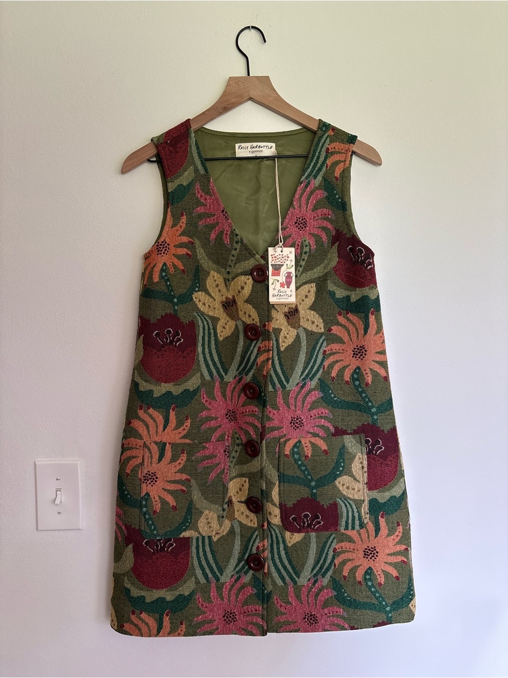 gorman Green Floral Mini Dress with Pink and Mustard Accents